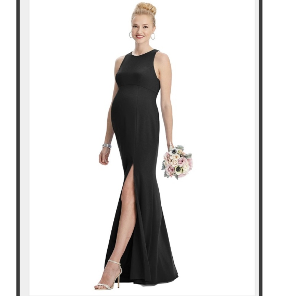Dessy Sleeveless Halter Maternity Dress Front Slit
